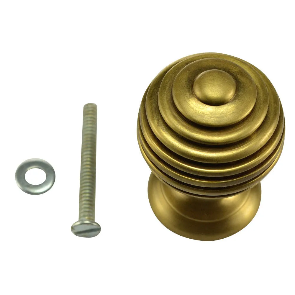 1 1/2 Inch Solid Brass Circular Knob (Antique Brass Finish)