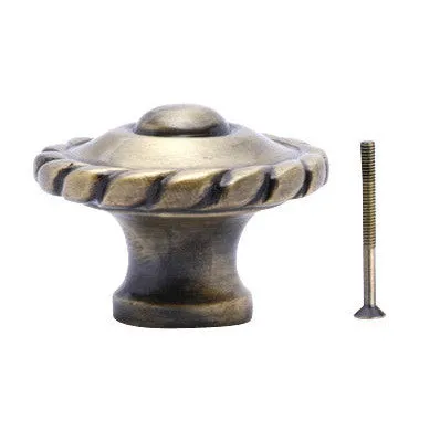 1 1/2 Inch Solid Brass Georgian Roped Knob (Antique Brass Finish)