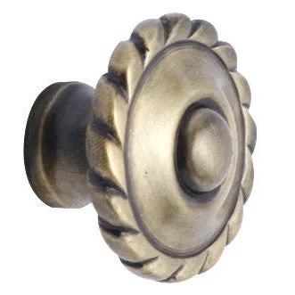 1 1/2 Inch Solid Brass Georgian Roped Knob (Antique Brass Finish)