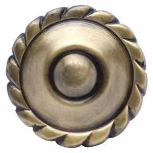 1 1/2 Inch Solid Brass Georgian Roped Knob (Antique Brass Finish)