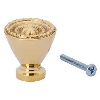 1 1/4 Inch Solid Brass Beaded Star Round Knob (Polished Brass Finish)