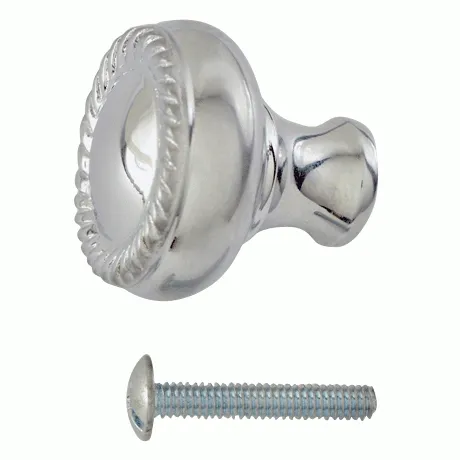 1 1/4 Inch Solid Brass Round Georgian Roped Border Knob (Polished Chrome Finish)