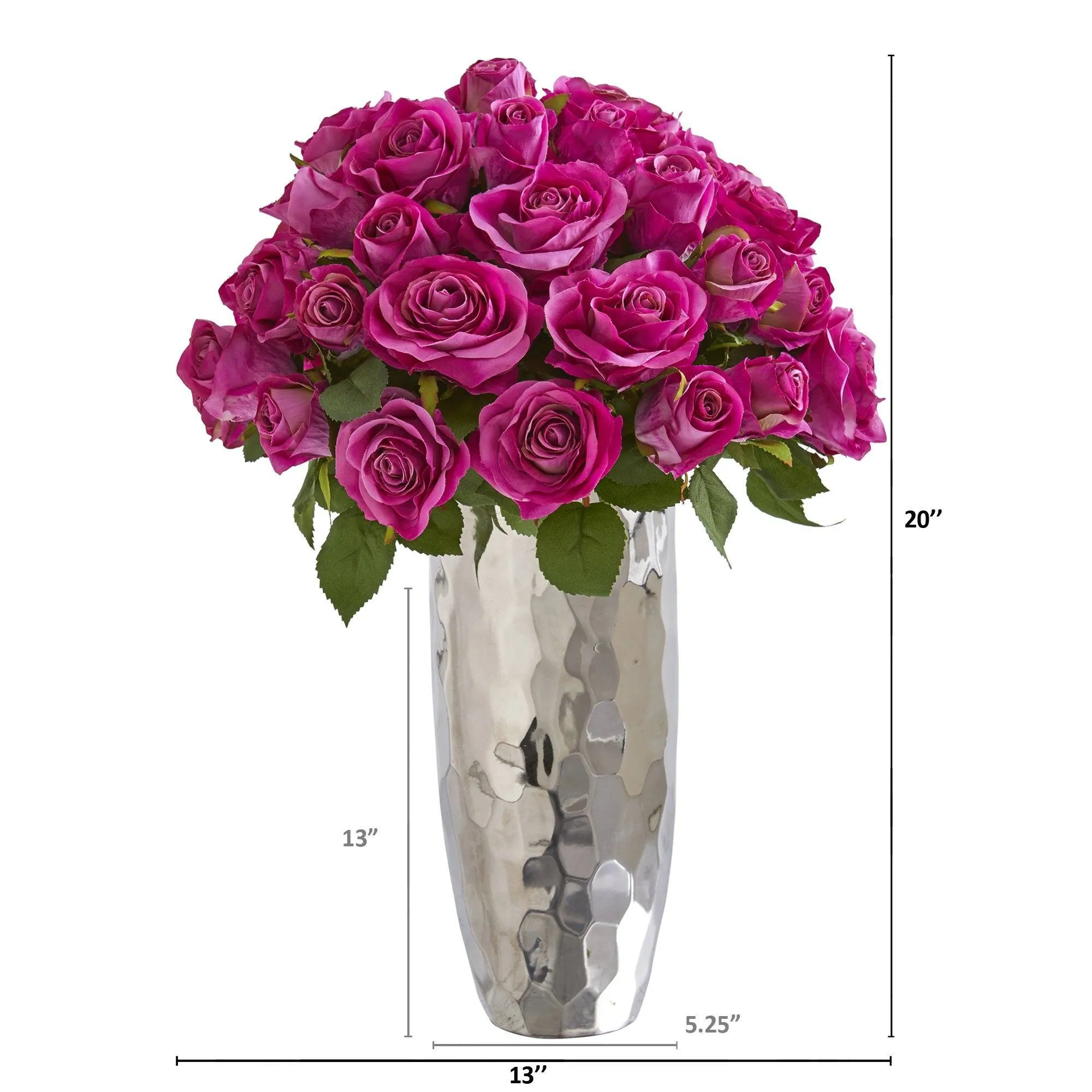 20” Rose Artificial Arrangement in Silver Vase