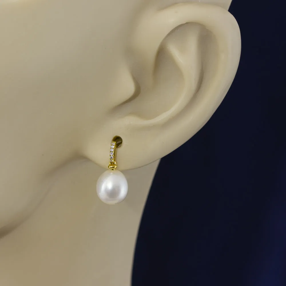 8.5-9mm Fresh Water Pearl & Diamond 18ct Earrings