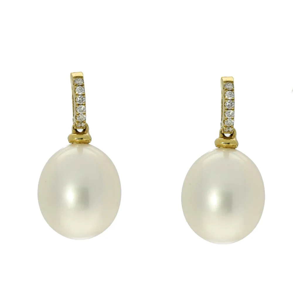 8.5-9mm Fresh Water Pearl & Diamond 18ct Earrings