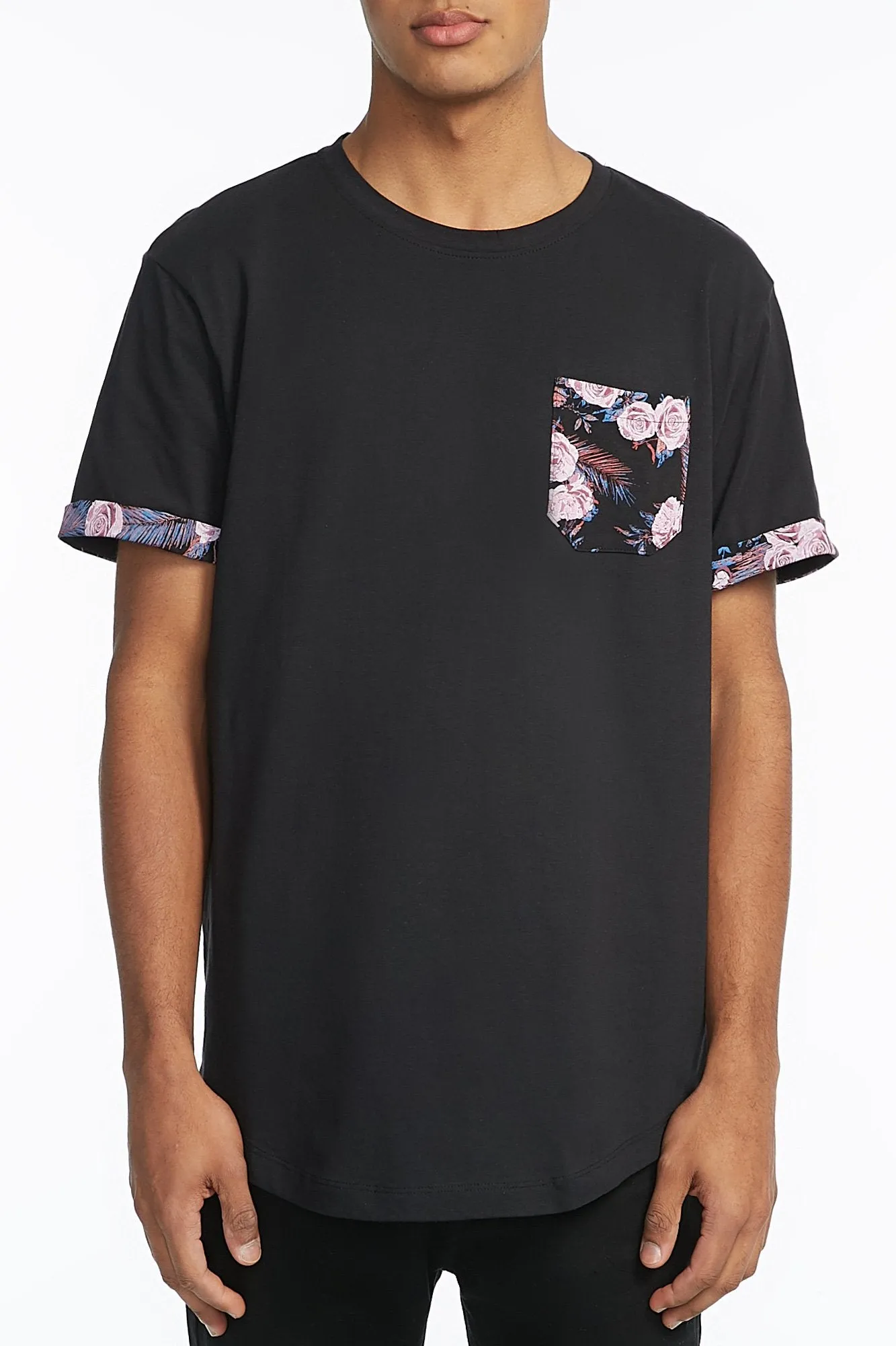 Amnesia Solid Black Rose Pocket Tee