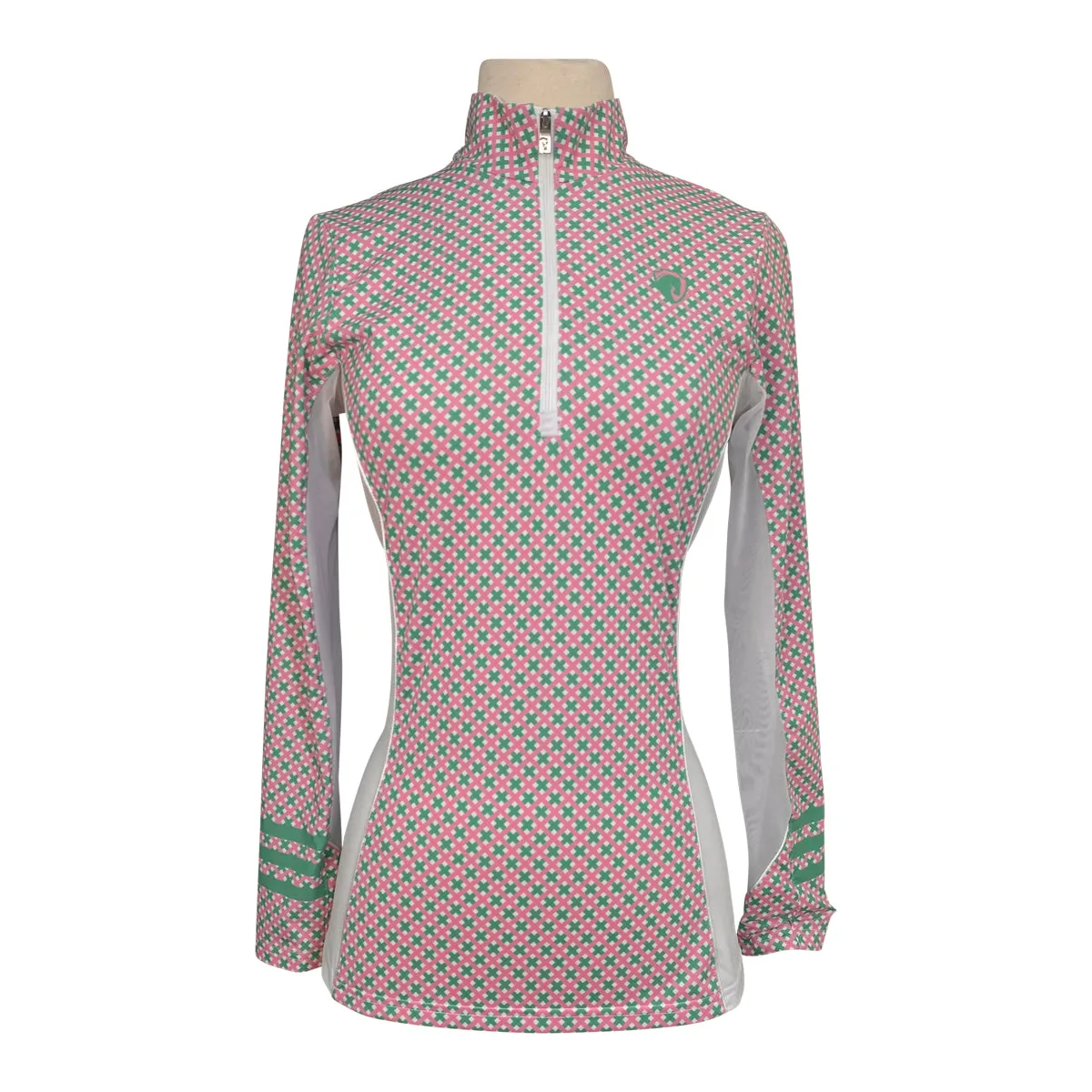 Arista Equestrian 'Brio-Tek' 1/4 Zip Shirt in Pastel Crosses/White - Women's XS