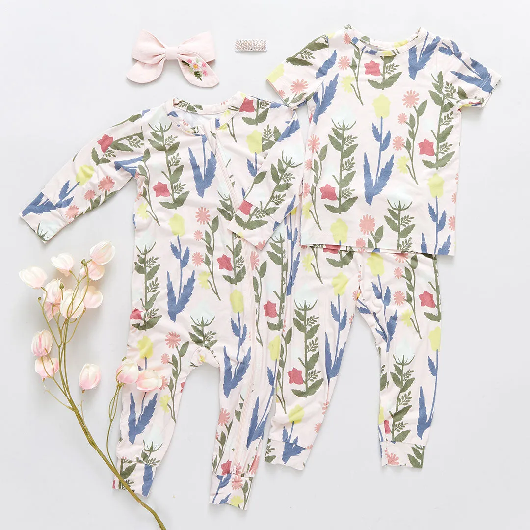 Baby Bamboo Romper - Pink Paper Floral