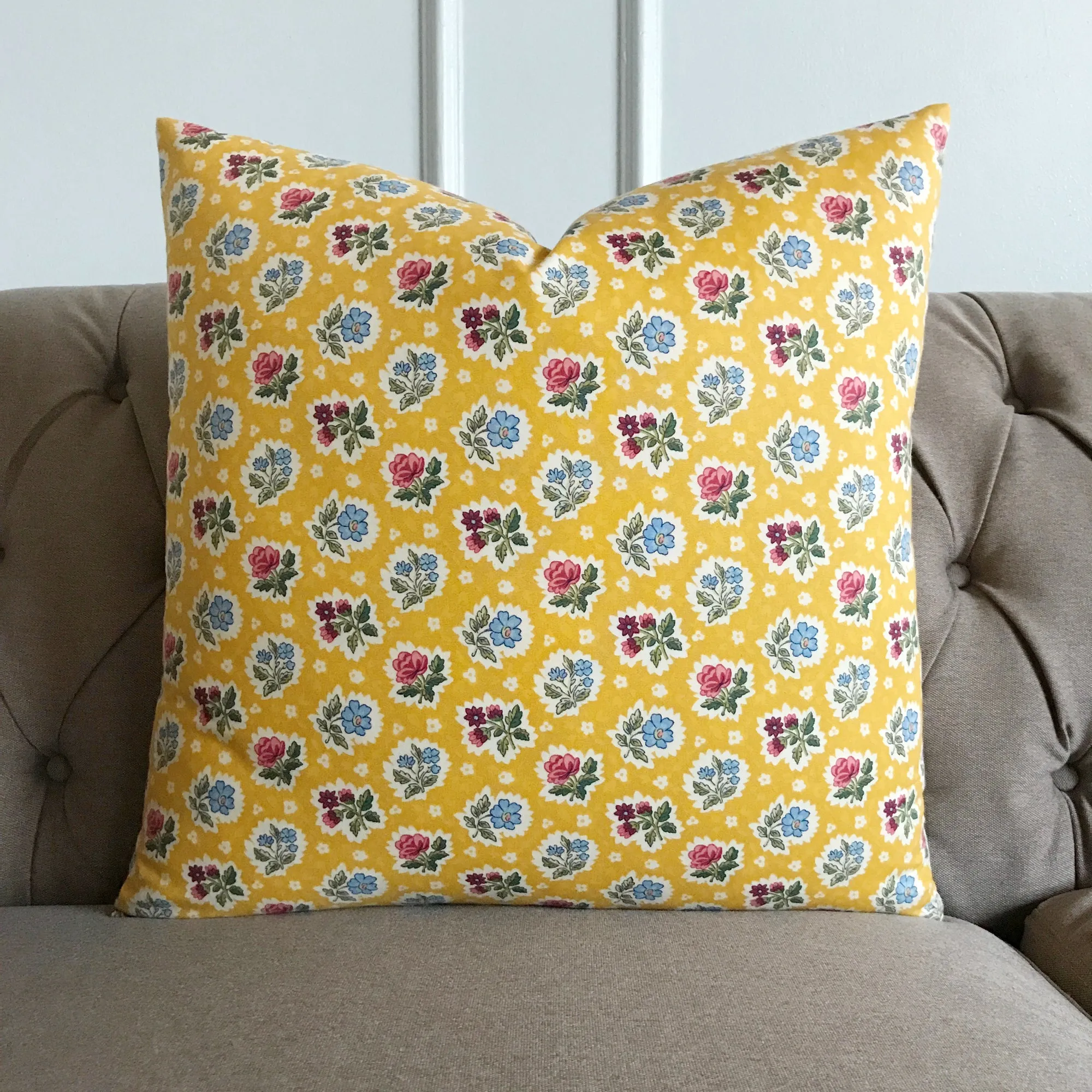 Bright Yellow English Country Floral Throw Pillow Cover 22x22