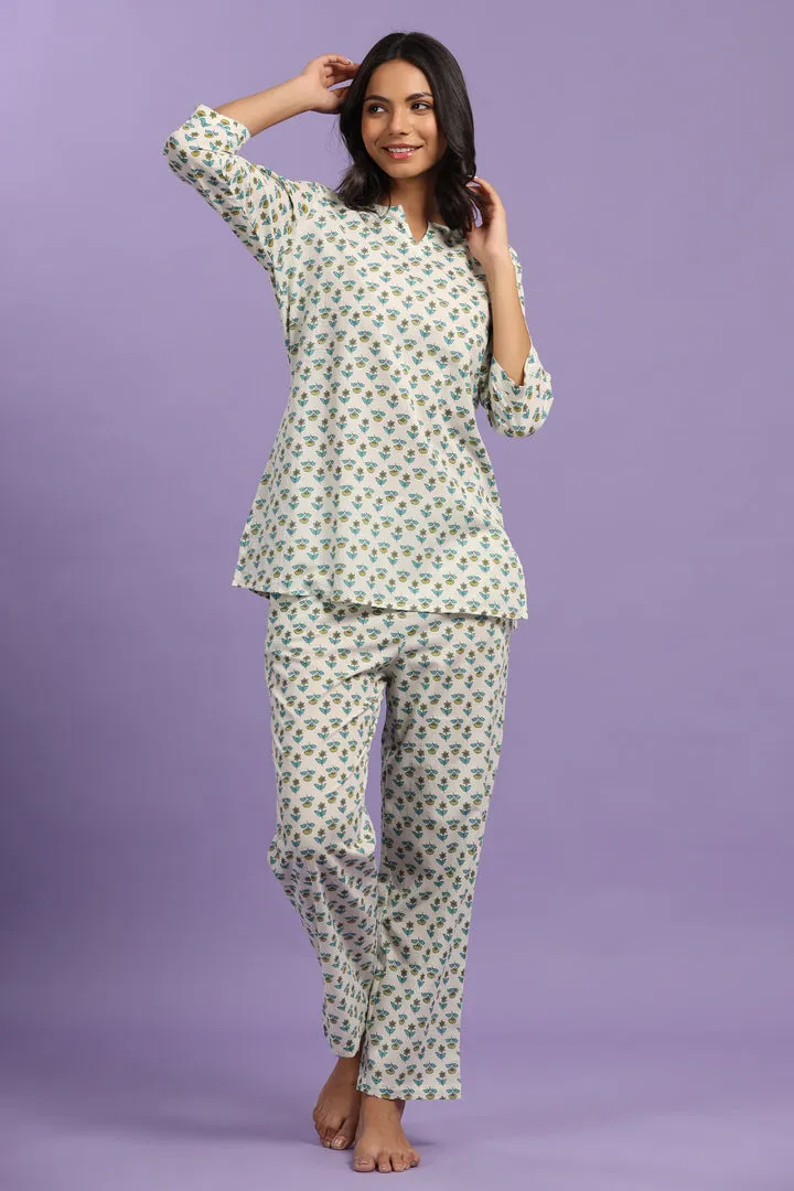 Buti on White Cotton Loungewear Top Set