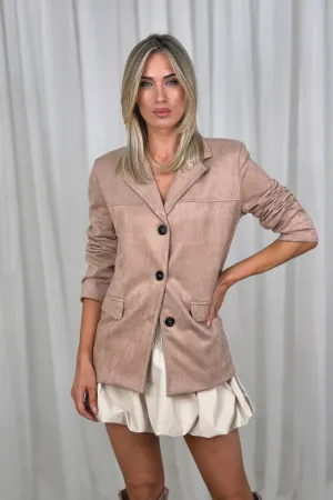 Caitlyn Triple Button Faux Suede Blazer In Neutral