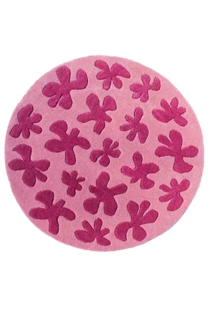 Floral Blossom Round Hand Tufted Wool Rug