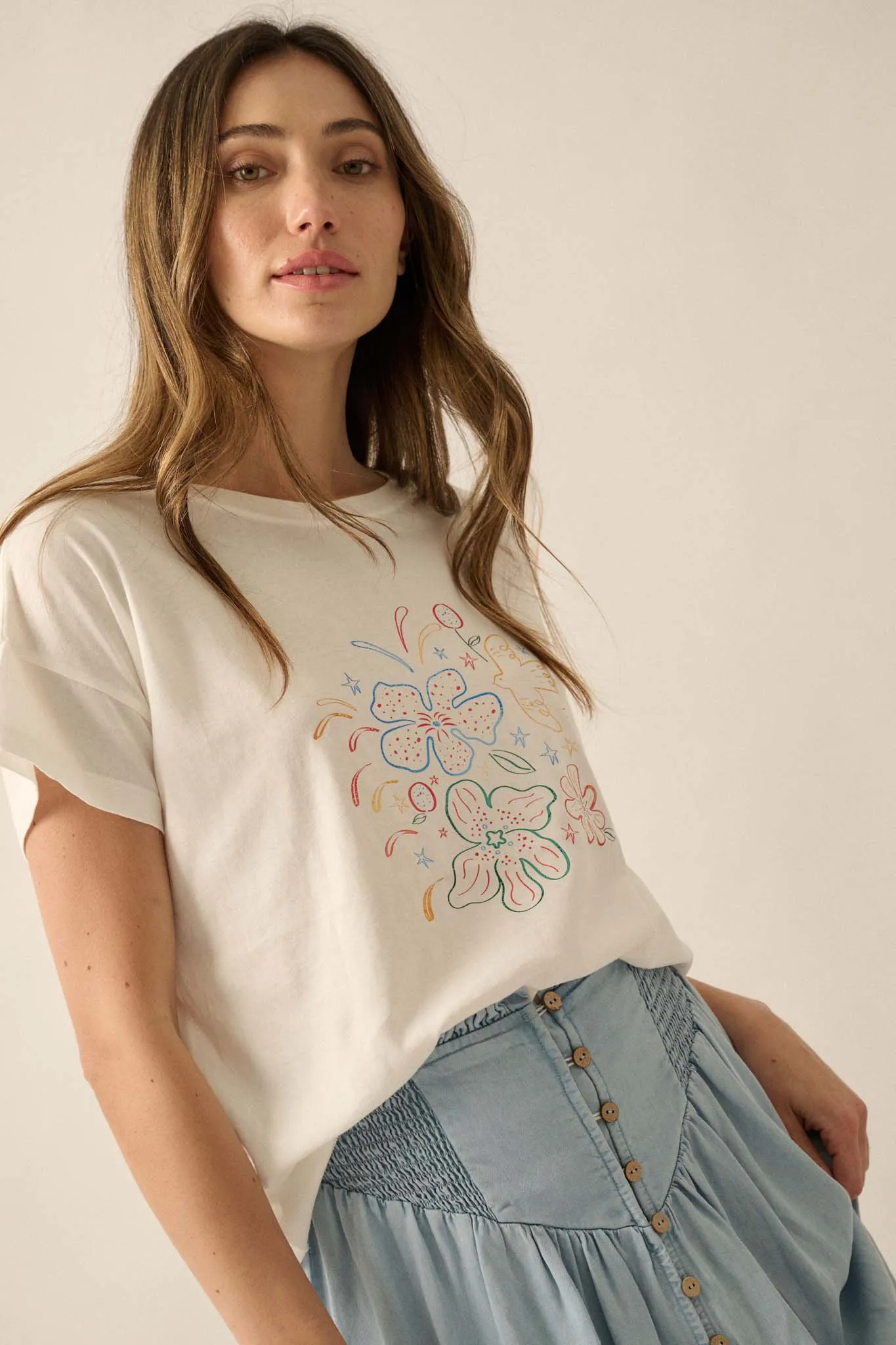 Floral Fireworks Garment-Wash Graphic Tee