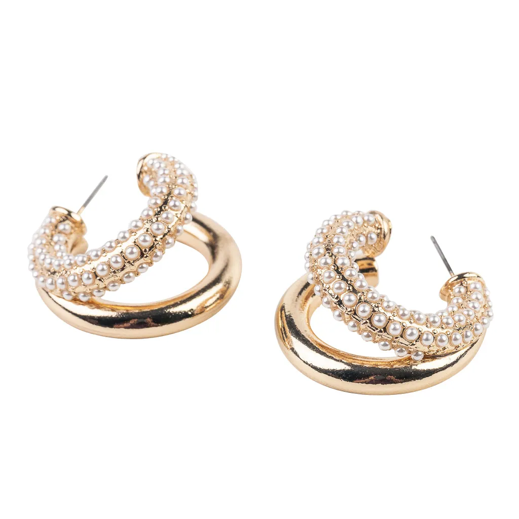 Gold and Pearl Double Hoop Earring