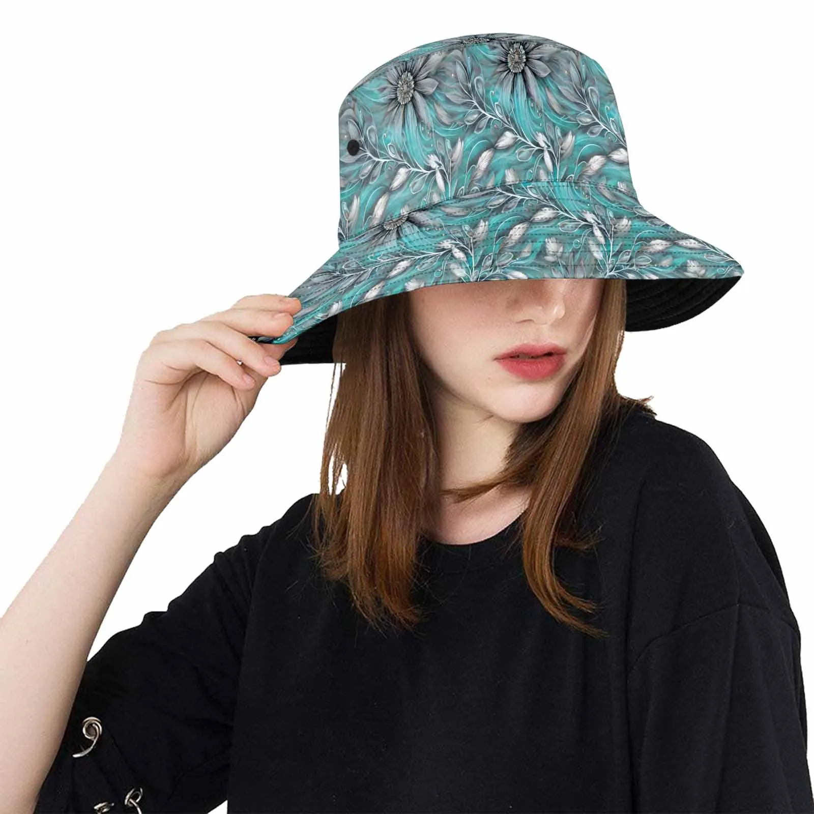 Green Elegant Floral 25  Unisex Summer Single-Layer Bucket Hat