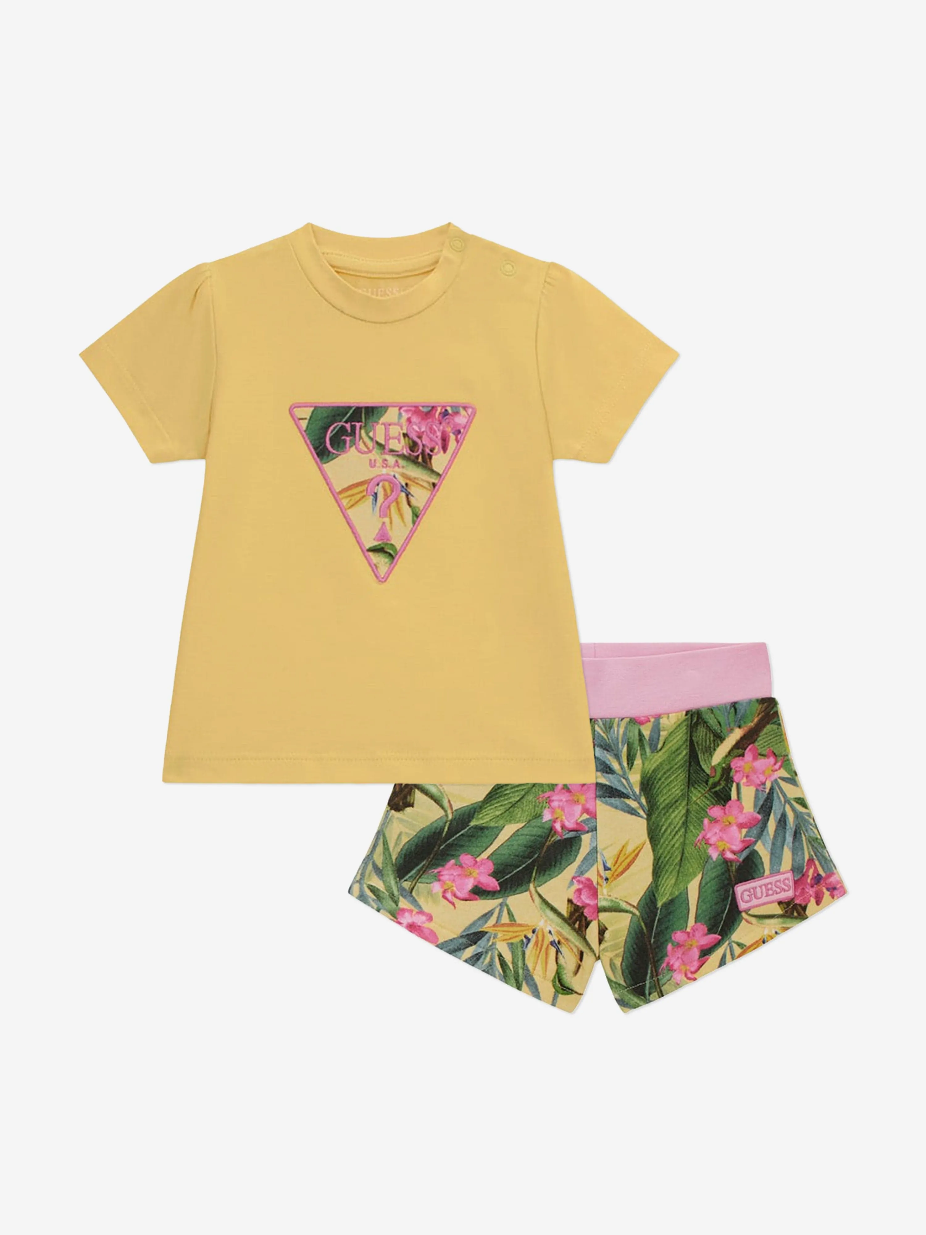 Guess Baby Girls Floral Shorts Set in Yellow