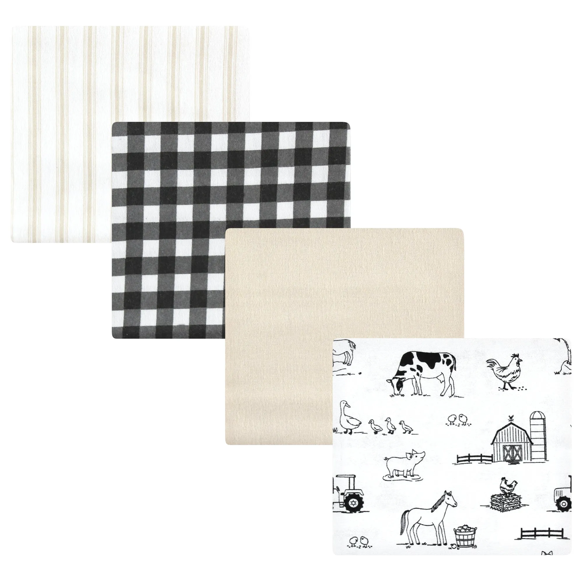 Hudson Baby Cotton Flannel Receiving Blankets, Neutral Farm