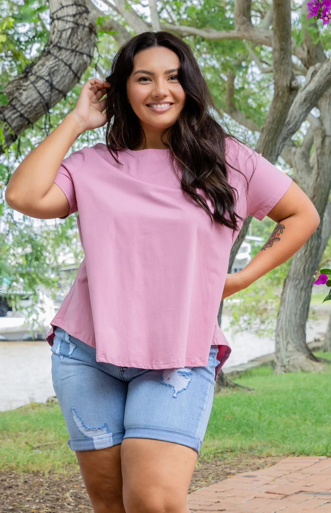 Macey Hi-Low T-Shirt in Mauve