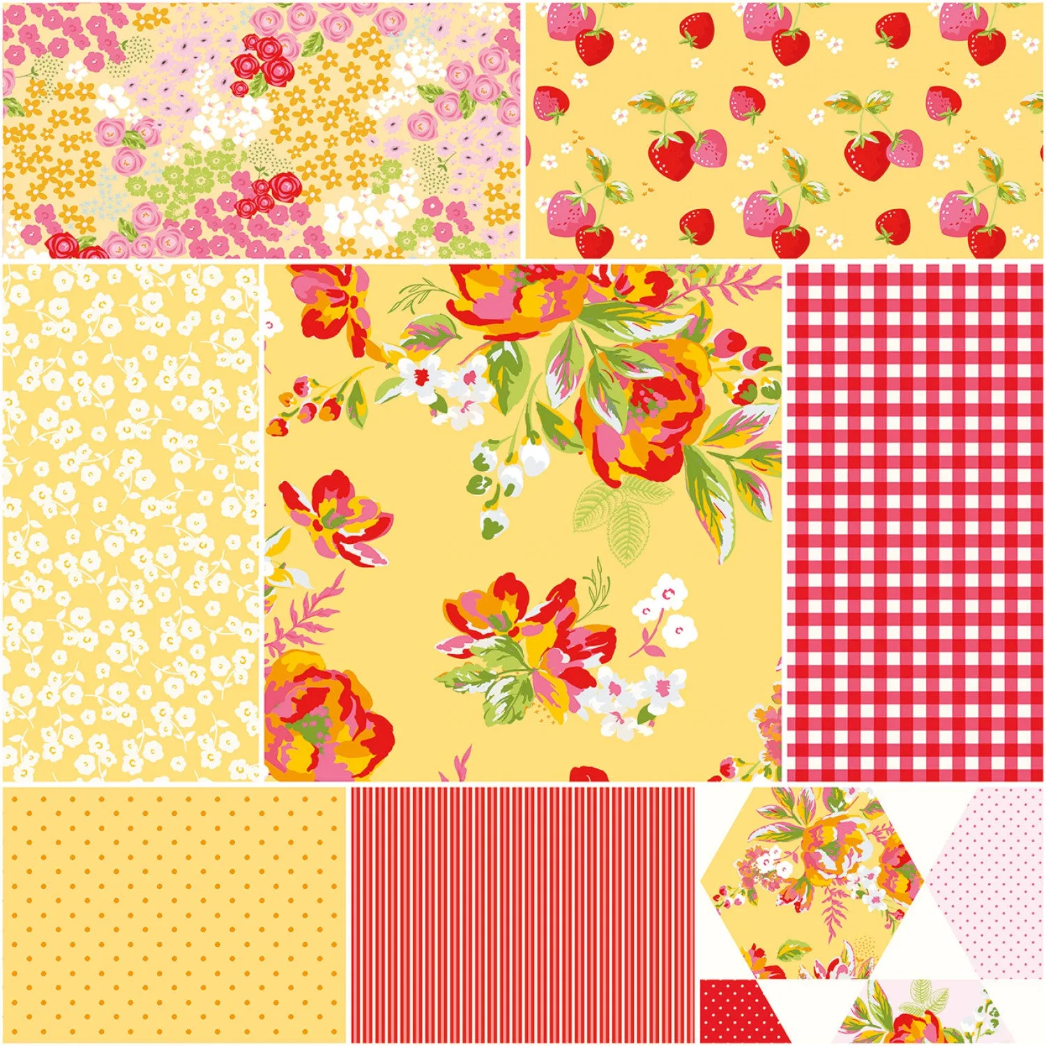 Picnic Florals 1-Yard Bundle Yellow by My Mind's Eye for Riley Blake (8pcs)