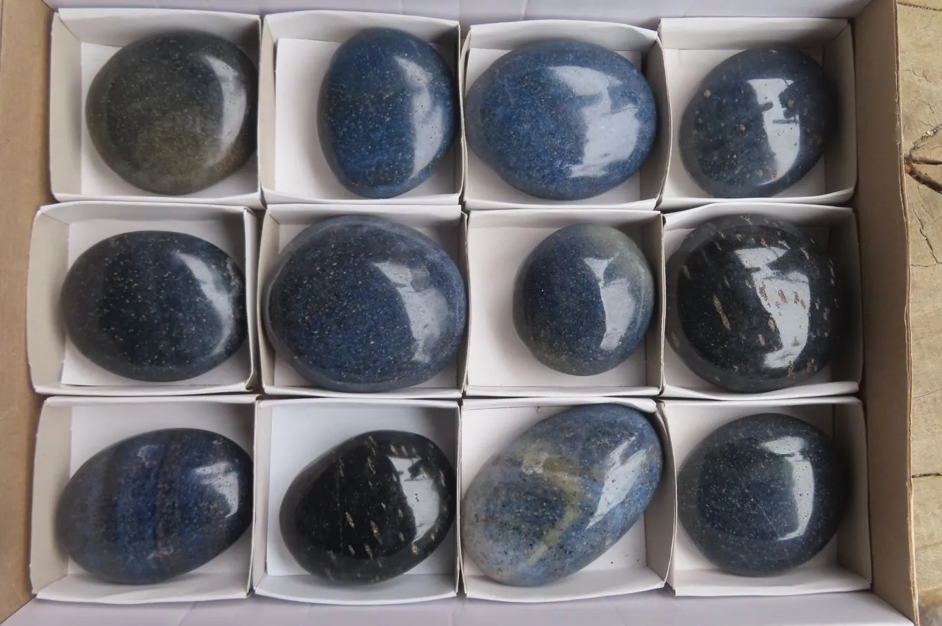 Polished Blue Lazulite Palm Stones x 12 From Madagascar