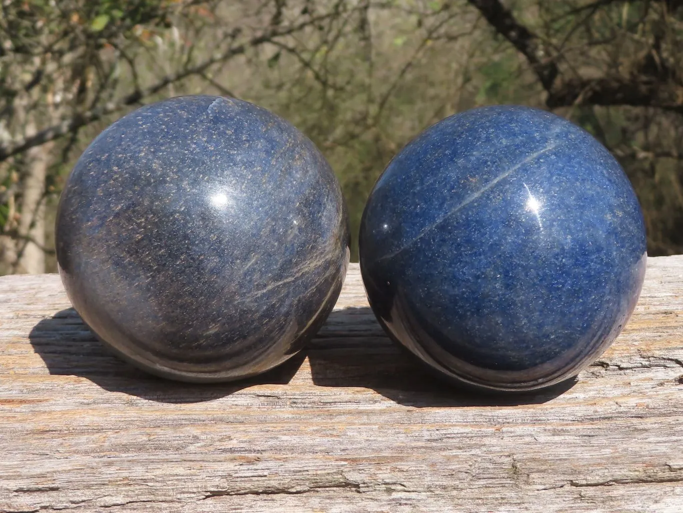 Polished Blue Lazulite Spheres  x 2 From Ambatfinhandrana, Madagascar