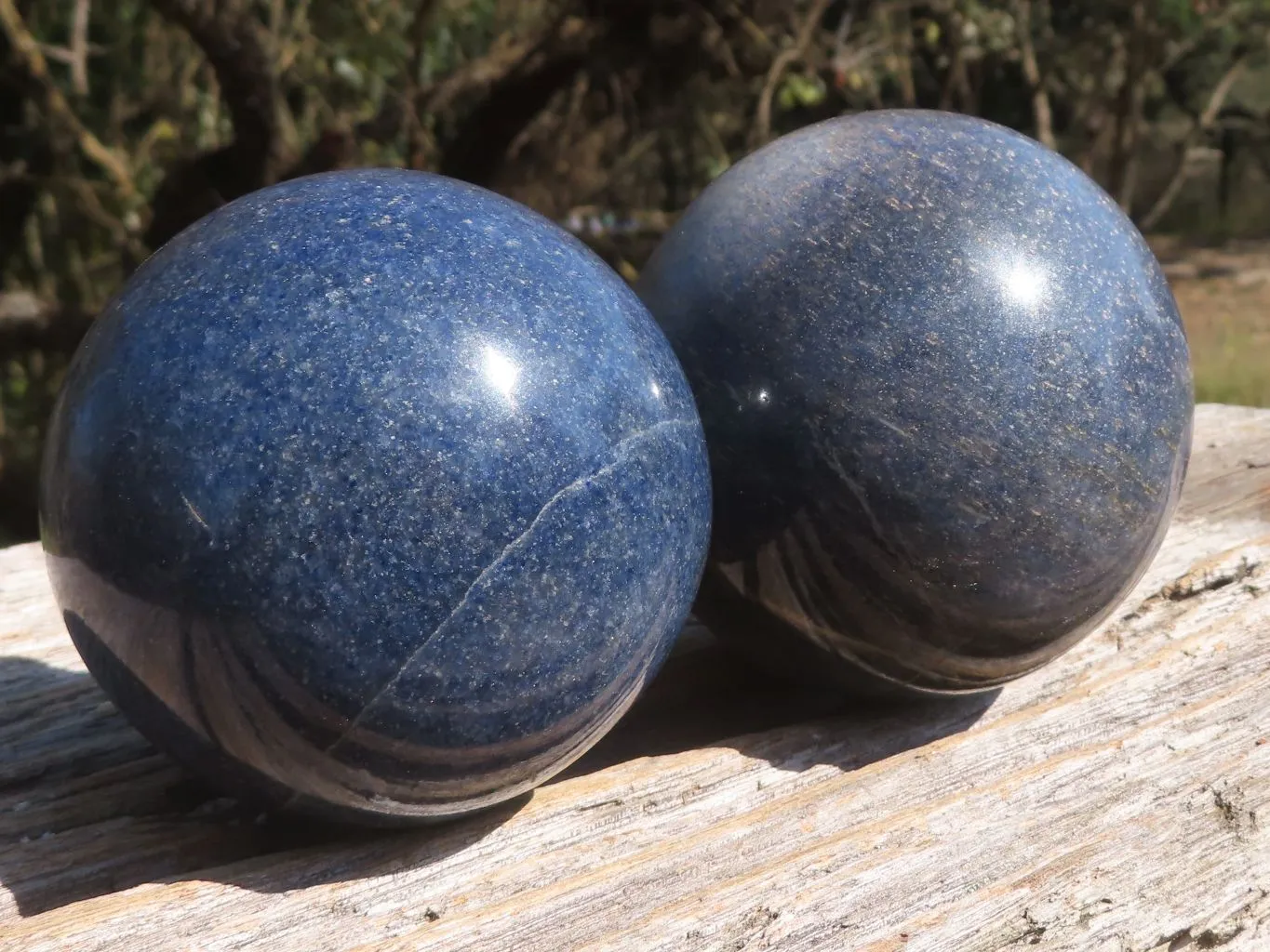 Polished Blue Lazulite Spheres  x 2 From Ambatfinhandrana, Madagascar