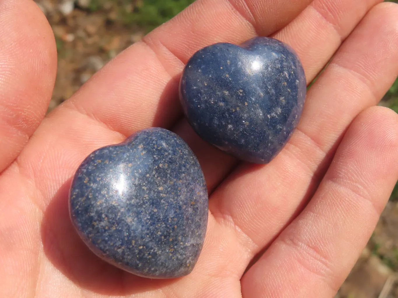 Polished Mini Blue Lazulite Hearts x 35 From Madagascar