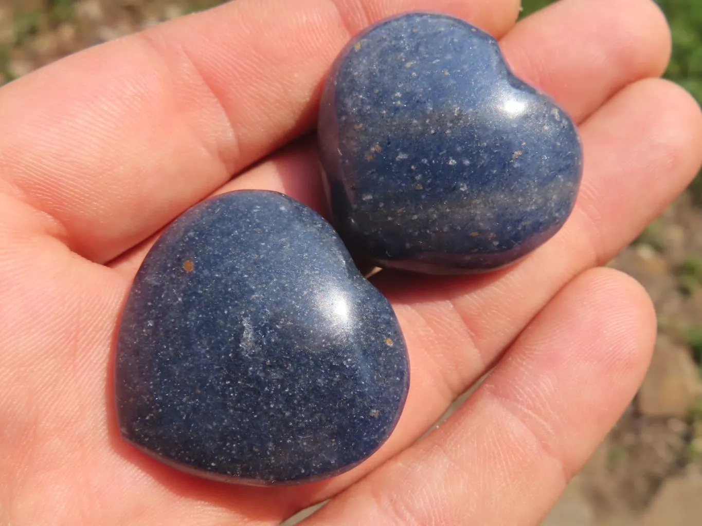 Polished Mini Blue Lazulite Hearts x 35 From Madagascar