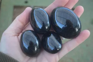 Polished Schorl Black Tourmaline Galet / Palm Stones x 14 From Madagascar