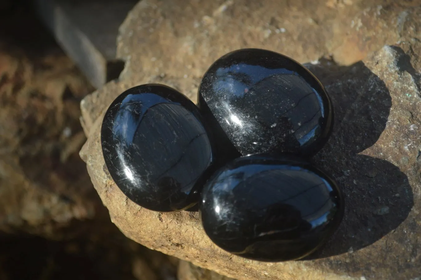 Polished Schorl Black Tourmaline Galet / Palm Stones x 14 From Madagascar