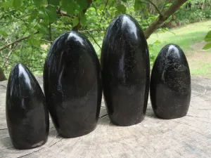 Polished Schorl Black Tourmaline Standing Free Forms x 4 From Madagascar