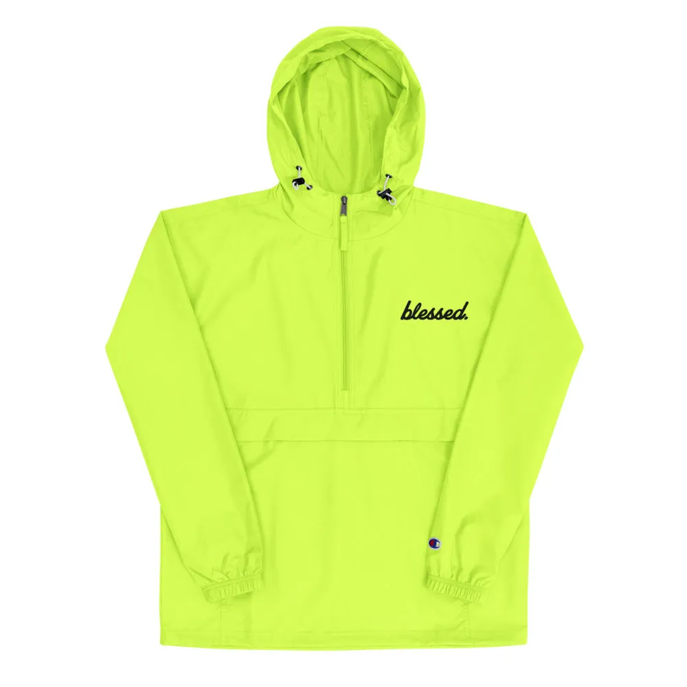 Safety GreenCursive Blessed Embroidered Champion Packable Jacket