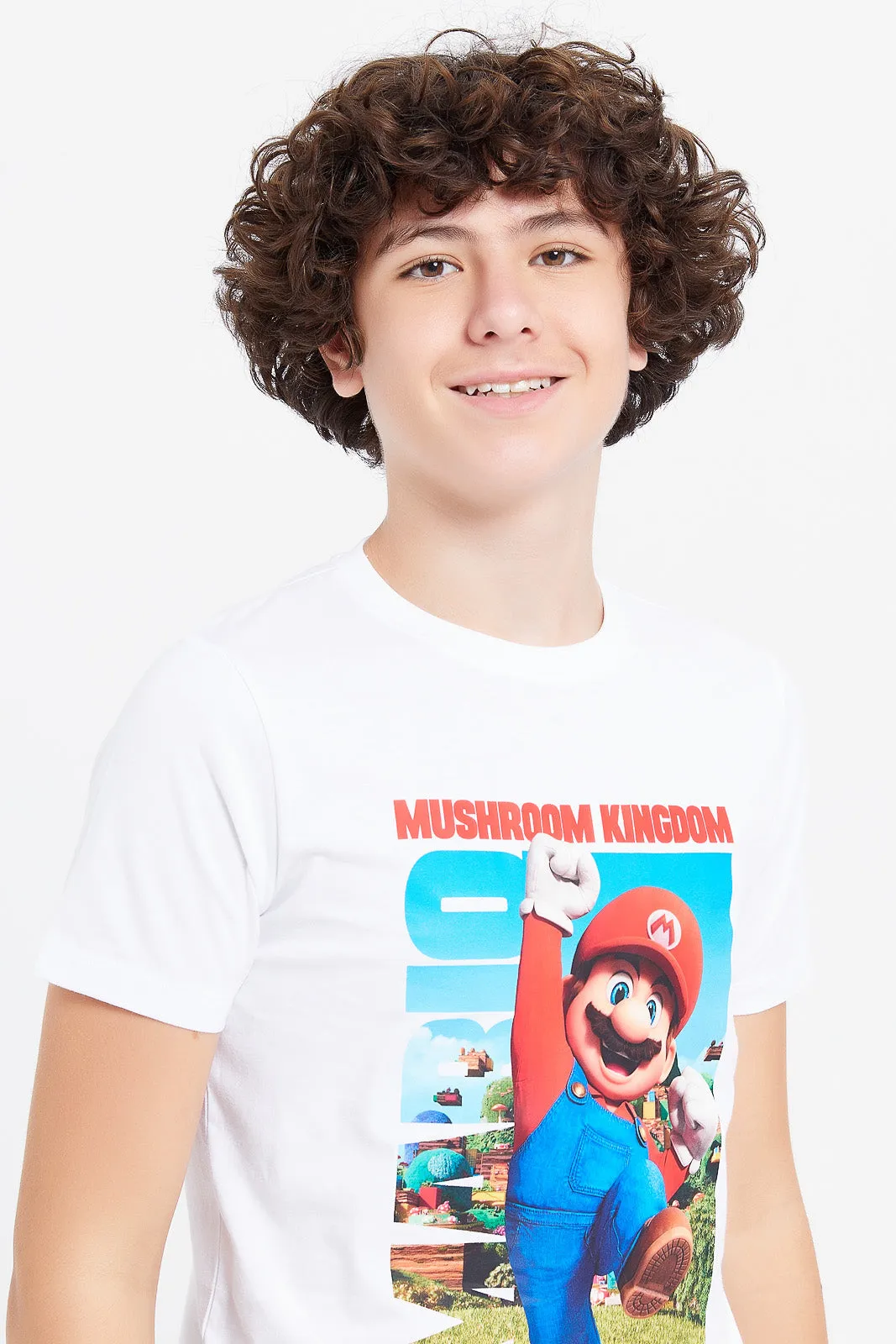 Senior Boys White Mario Printed T-Shirt