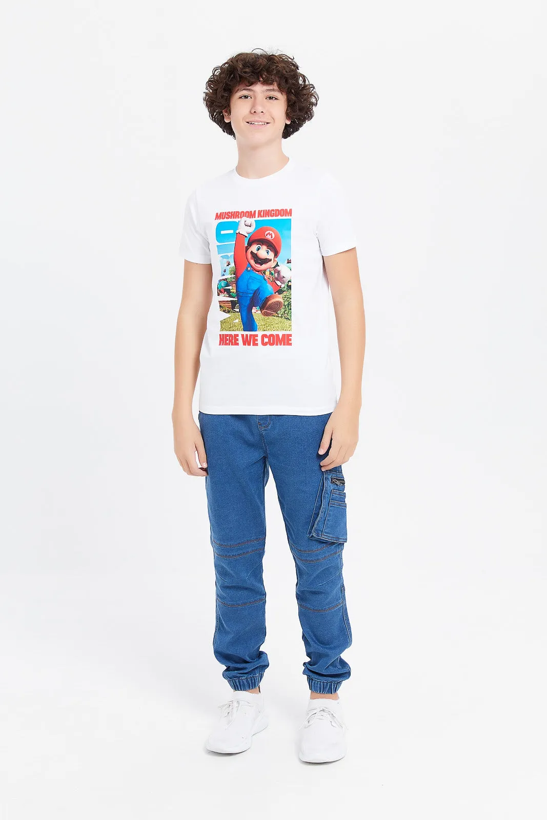 Senior Boys White Mario Printed T-Shirt