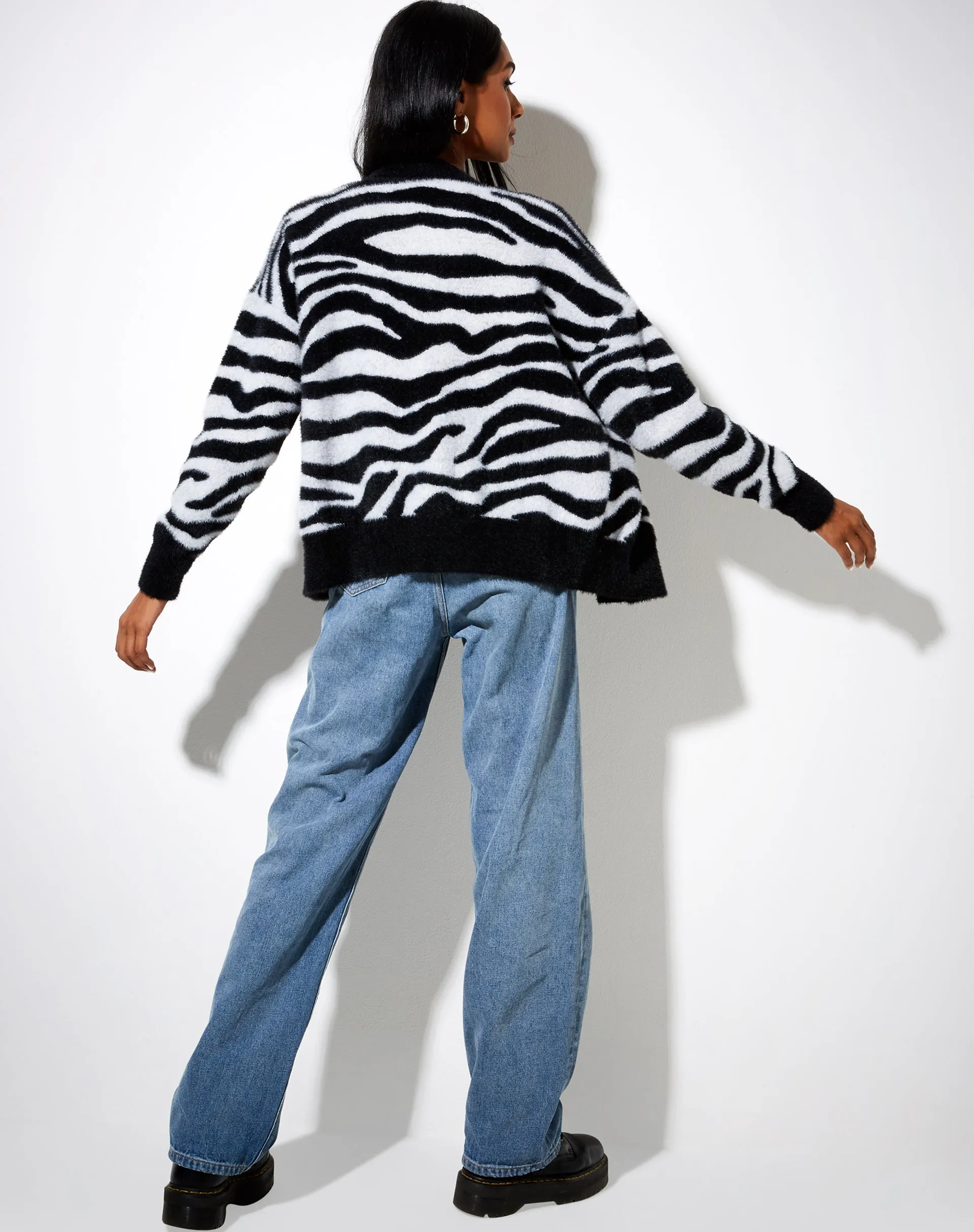 Uriela Cardigan in Knit Zebra Black and White